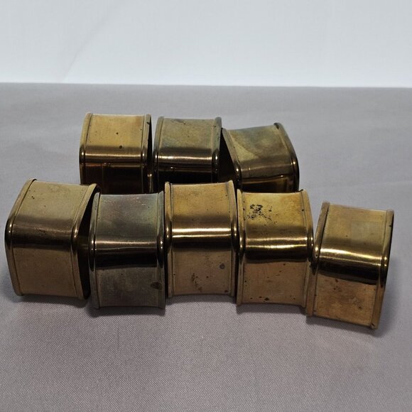 Aged Brass Square Napkin Rings 1.5in set-8 rustic tarnished Vtg India 1980s - Picture 8 of 9